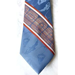 Story Cravats Men's Neck Tie Vintage 60s - Wide Textured Blue Orange Tan White